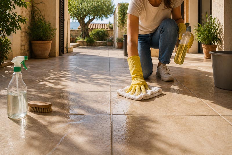 Entretien d'un carrelage extérieur dans le sud de la France